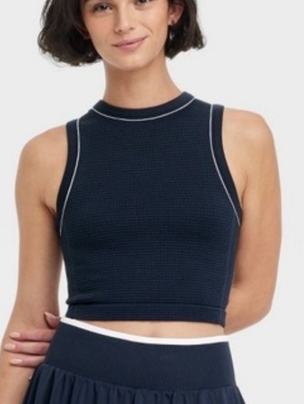 All in Motion Navy Blue Waffle Knit Cropped Tank Top - Picture 2 of 5